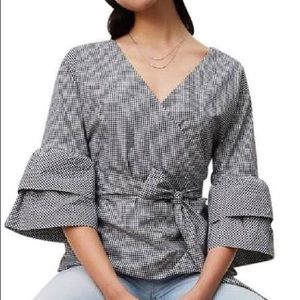 Loft Gingham Wrap Top NWT